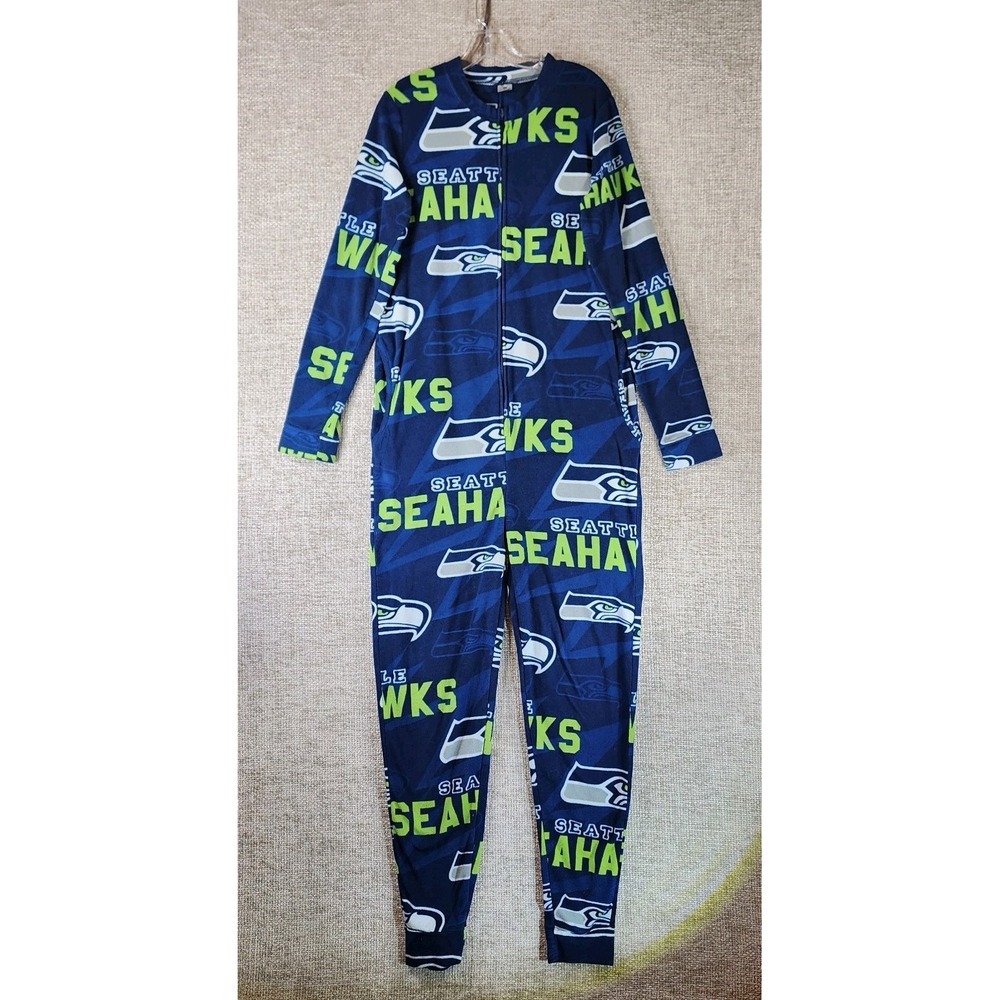 Seattle Seahawks NFL Team Apparel Fleece One Piece Pajama Sleeper Unisex S Logo